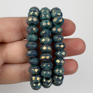 6x9mm Large Hole Roller Bead Gold Brushed Teal 25 Bead Strand