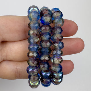 6x9mm Large Hole Roller Bead Transparent Blue, Purple, & Yellow 25 Bead Strand