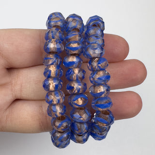 6x9mm Large Hole Roller Bead Copper Lined w/ Blue 25 Bead Strand