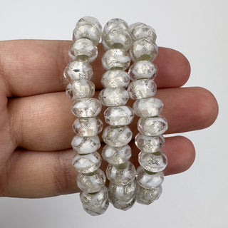 6x9mm Large Hole Roller Bead Silver Lined White 25 Bead Strand