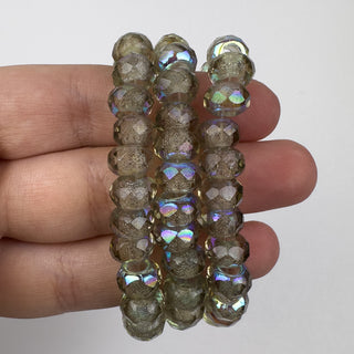 6x9mm Large Hole Roller Bead Pale Olive AB 25 Bead Strand