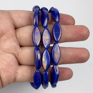 7x18mm Czech Glass Marquise Beads Gold Washed Sapphire 10 Bead Strand