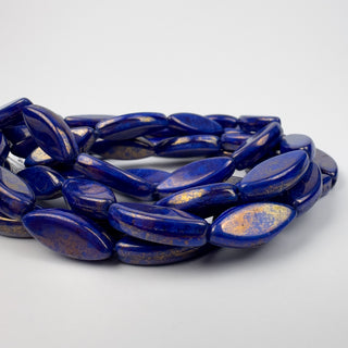 7x18mm Czech Glass Marquise Beads Gold Washed Sapphire 10 Bead Strand