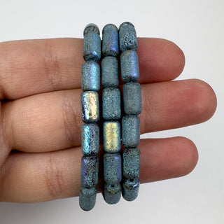 5x9mm Czech Glass Brushed Light Blue AB 16 Bead Strand