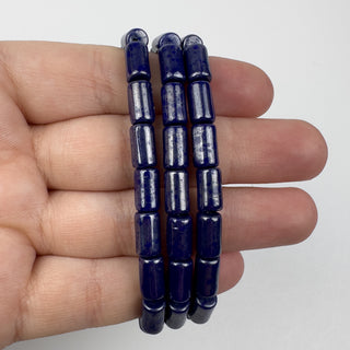 5x9mm Czech Glass Tube Silver Washed Sapphire 16 Bead Strand