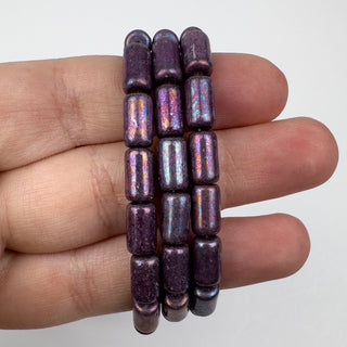 5x9mm Czech Glass Tube Metallic Purple 16 Bead Strand