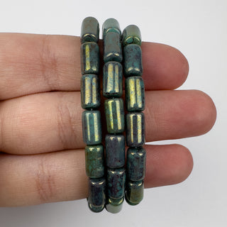 5x9mm Czech Glass Tube Gold Brushed Teal 16 Bead Strand