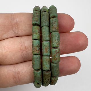 5x9mm Czech Glass Tube Matte Sea Green Picasso 16 Bead Strand