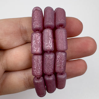 7x14mm Czech Glass Tube Metallic Pink Etched 10 Bead Strand