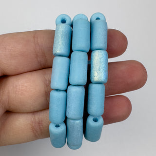 7x14mm Czech Glass Tube Light Blue Etched AB 10 Bead Strand