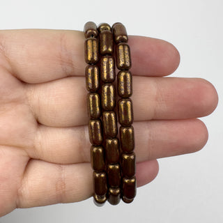 5x9mm Czech Glass Tube Gold Brushed Umber 16 Bead Strand