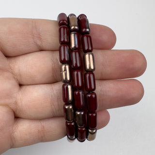 5x9mm Czech Glass Tube Copper Finished Umber 16 Bead Strand