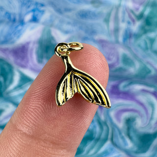10x14mm Whale Mermaid Dolphin Tail Charm 18k Gold Plated