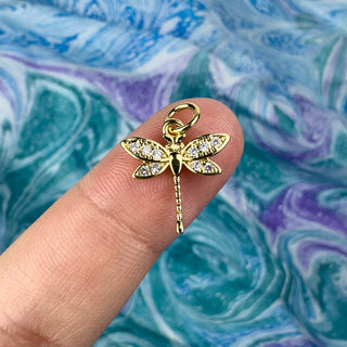 14x15mm Dragonfly Charm Rhinestone 18k Gold Plated