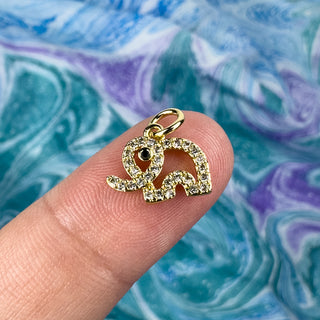 9x11mm Elephant Charm Rhinestone 18k Gold Plated