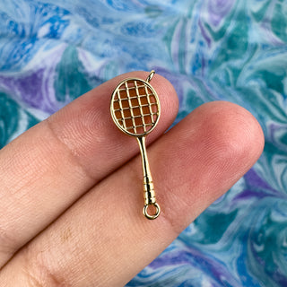 8x24mm Tennis Pickleball Sports Racket Charm 18k Gold Plated