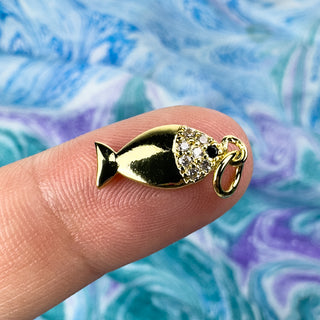 7x15mm Fish Charm Rhinestone 18k Gold Plated