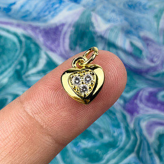 9x10mm Rhinestone Heart Charm 18k Gold Plated