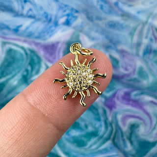 11x15mm Sun Charm Rhinestone 18k Gold Plated
