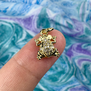 9x12mm Frog Charm Rhinestone 18k Gold Plated