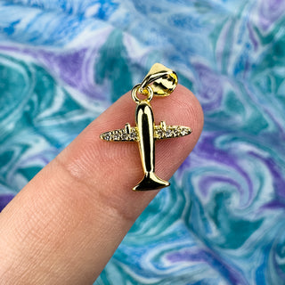 13x15mm Airplane Charm Rhinestone 18k Gold Plated