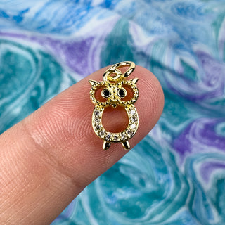 8x13mm Owl Charm Rhinestone 18k Gold Plated