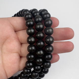 10.5mm Ebony Wood Round 15.5in Strand