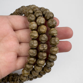 10.5mm Graywood Carved Round 15.5in Strand