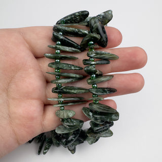 Seraphinite 12-24mm Dagger Chips 15.5in Strand