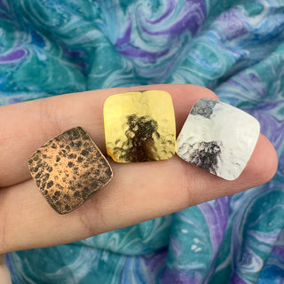 15x15mm Square Hammered Button - Multiple Colors