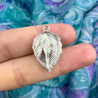 21x16mm Textured Leaf Charm - Silver