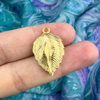 21x16mm Textured Leaf Charm - Satin Gold
