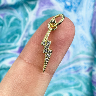 18mm Lightning Bolt Rhinestone Charm Gold Plt