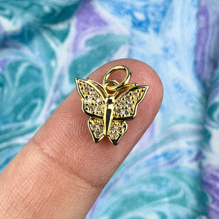 11x10mm Butterfly Rhinestone Charm 18k Gold Plt