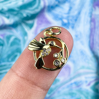 13x11mm Hummingbird Rhinestone Charm 18k Gold Plt