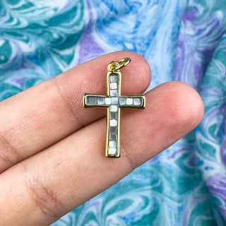 20x14mm MOP Cross Charm 18k Gold Plt