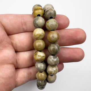 Fossil Coral Stone 10mm Large Hole Round 7.5in Strand
