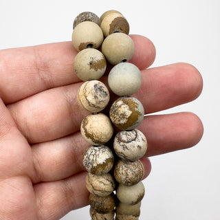 Picture Jasper 10.5mm Large Hole Round Matte 7.5in Strand