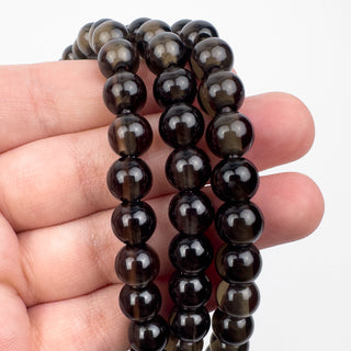 Smoky Quartz 8.5mm Large Hole Round 8in Strand