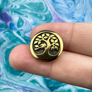 Bird In Tree Button Tierracast - Antique Gold