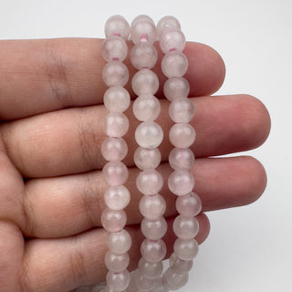 Quartz Rose 6mm Round Large Hole 7.5in Strand