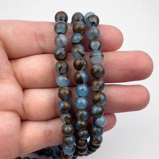 Quartz Marbled Sky Blue Dyed Composite 6.5mm Round Large Hole 7.5in Strand