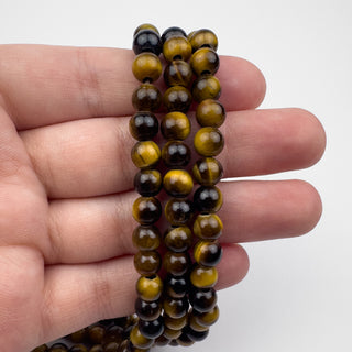 Tiger Eye Brown 6.5mm Round Large Hole 7.5in Strand