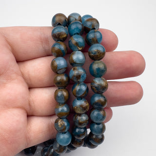 Quartz Marbled Sky Blue Dyed Composite 8.5mm Round Large Hole 7.5in Strand