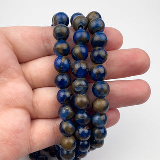 Quartz Marbled Dark Blue Dyed Composite 8.5mm Round Large Hole 7.5in Strand