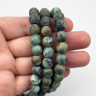 African Turquoise 8.5mm Matte Round Large Hole 7.5in Strand