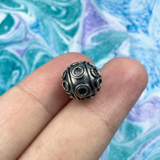 Sterling Silver Handmade Bali Bead Antiqued Patina 9.5x9.5mm Ring Decorated Round Bead