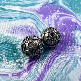 Sterling Silver Handmade Bali Bead Antiqued Patina 9.5x9.5mm Ring Decorated Round Bead
