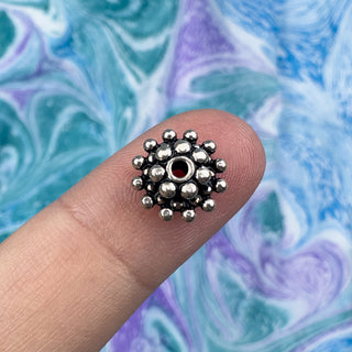Sterling Silver Handmade Bali Bead Antiqued Patina 5x9.5mm Beaded Saucer Spacer Bead