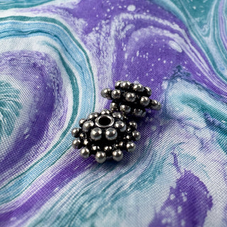 Sterling Silver Handmade Bali Bead Antiqued Patina 5x9.5mm Beaded Saucer Spacer Bead